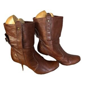 Women's Dolce Vita Ankle Brown Booties Victorian Leather Boots Size 6.5 Western